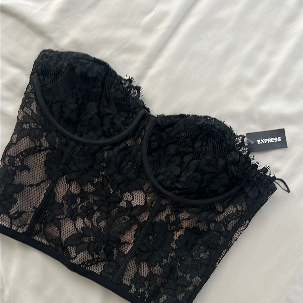 Express Black Lace Bustier Crop Top